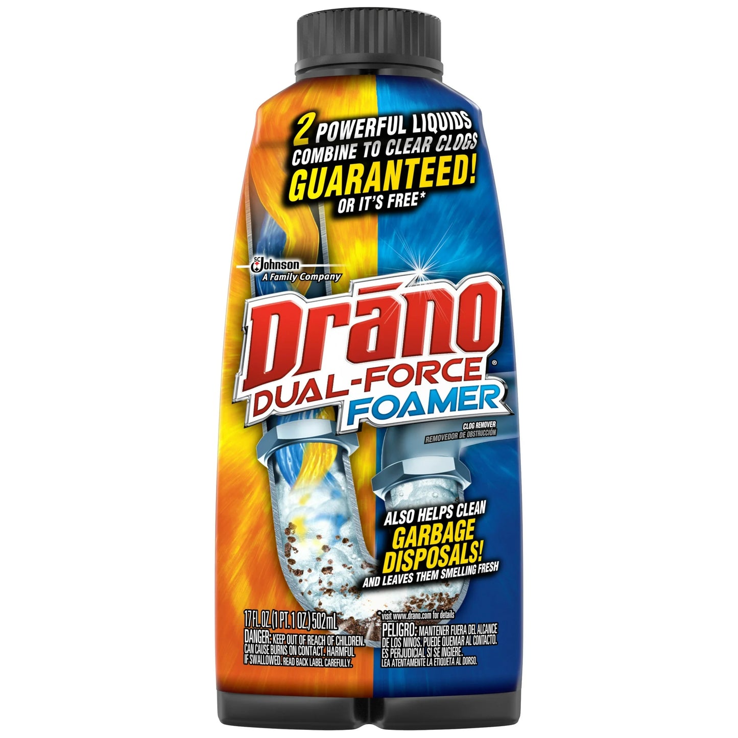 Drano Dual-Force Foamer Clog Remover, 17 fl oz - 2 Pack