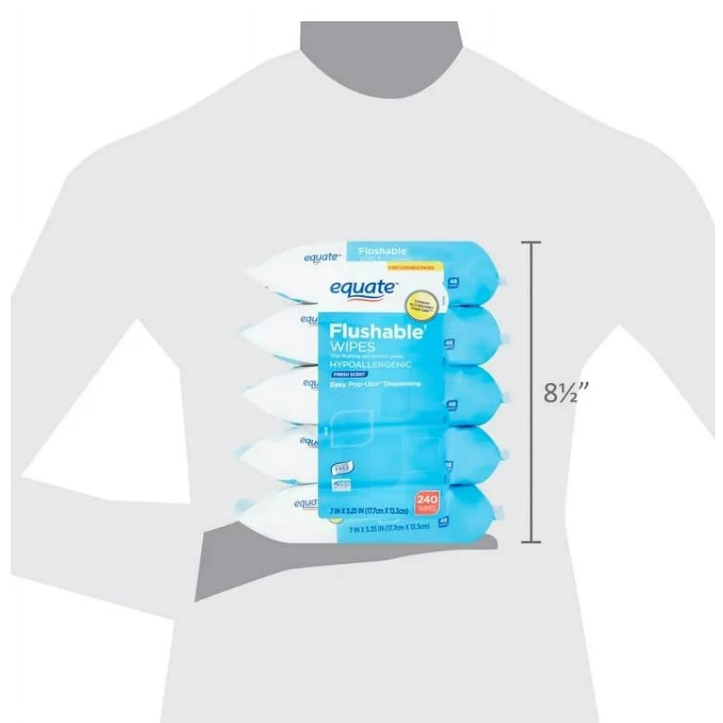 Flushable Wipes, Fresh Scent, 5 packs of 48 wipes, 240 Total Wipes