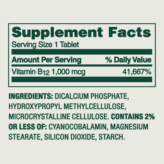 Vitamin B12 Supplement Timed-Release Tablets for Metabolism Support, 1000 mcg, 60 Count