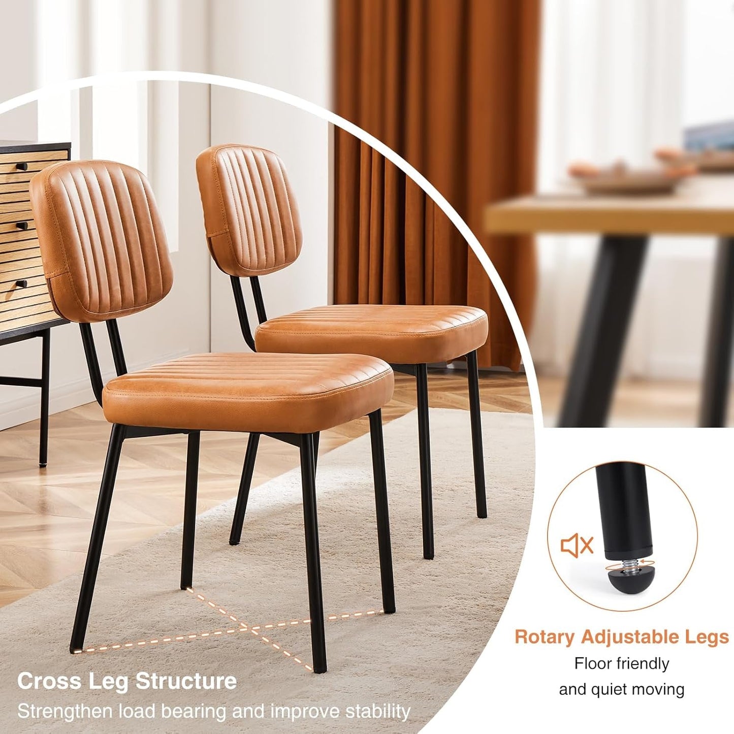 Modern Mid-Century Dining Chairs – Upholstered PU Leather with Metal Legs (Set of 4)