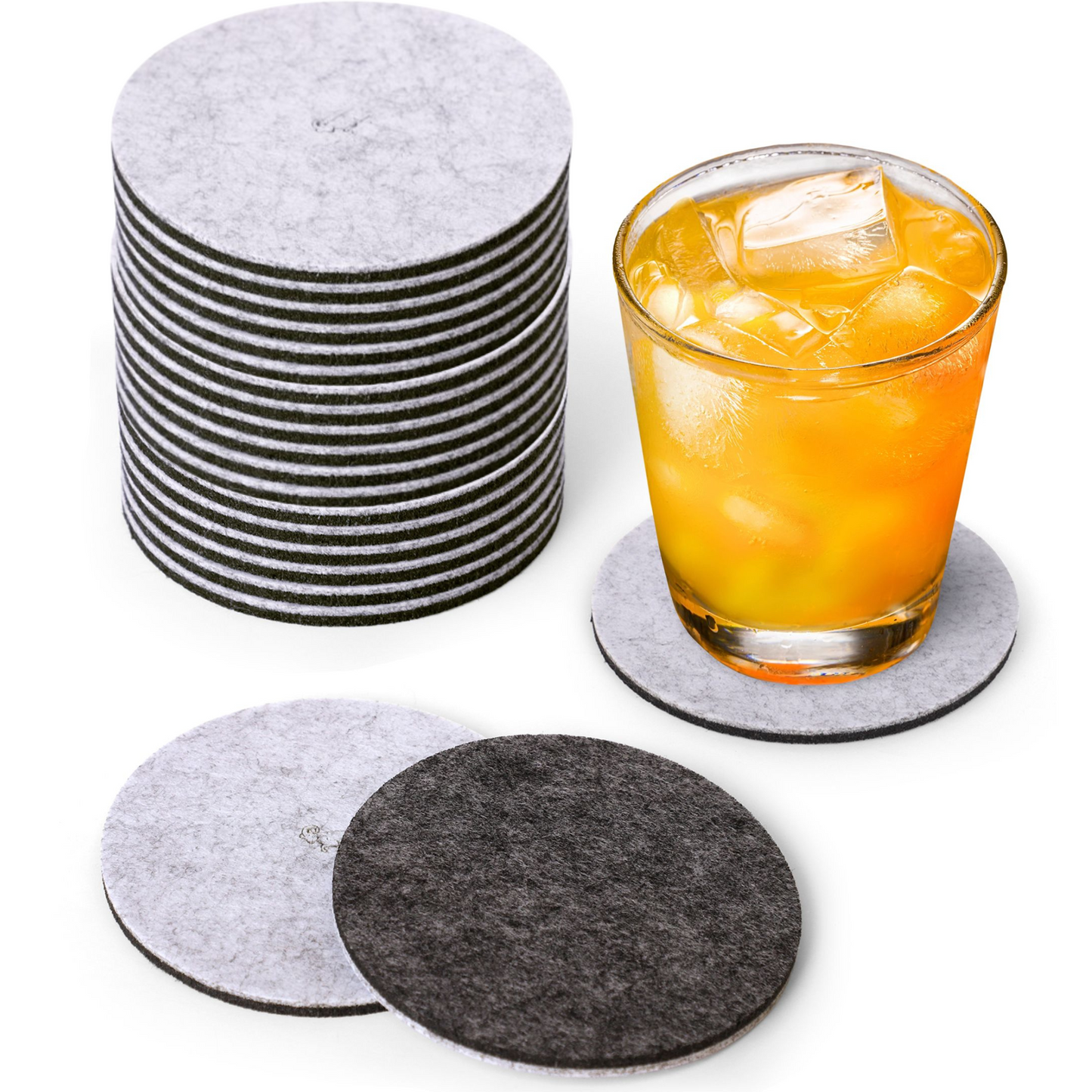 Premium Felt Coasters for Drink Set of 18 Pcs - (Round)