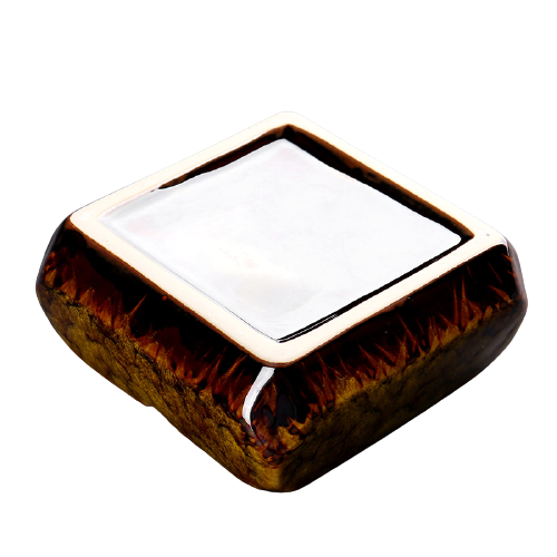 Square Glossy Ceramic Ashtray + Flameless Lighter (BROWNISH)