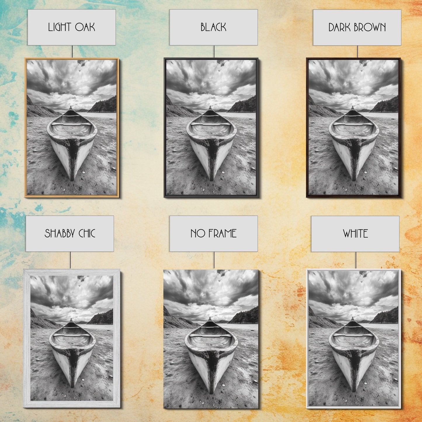 Canoe, Shoreline, Dramatic, Sky - canoe landscape Canvas Print, rustic wall art, entryway decor, nature photography, monochrome mountain