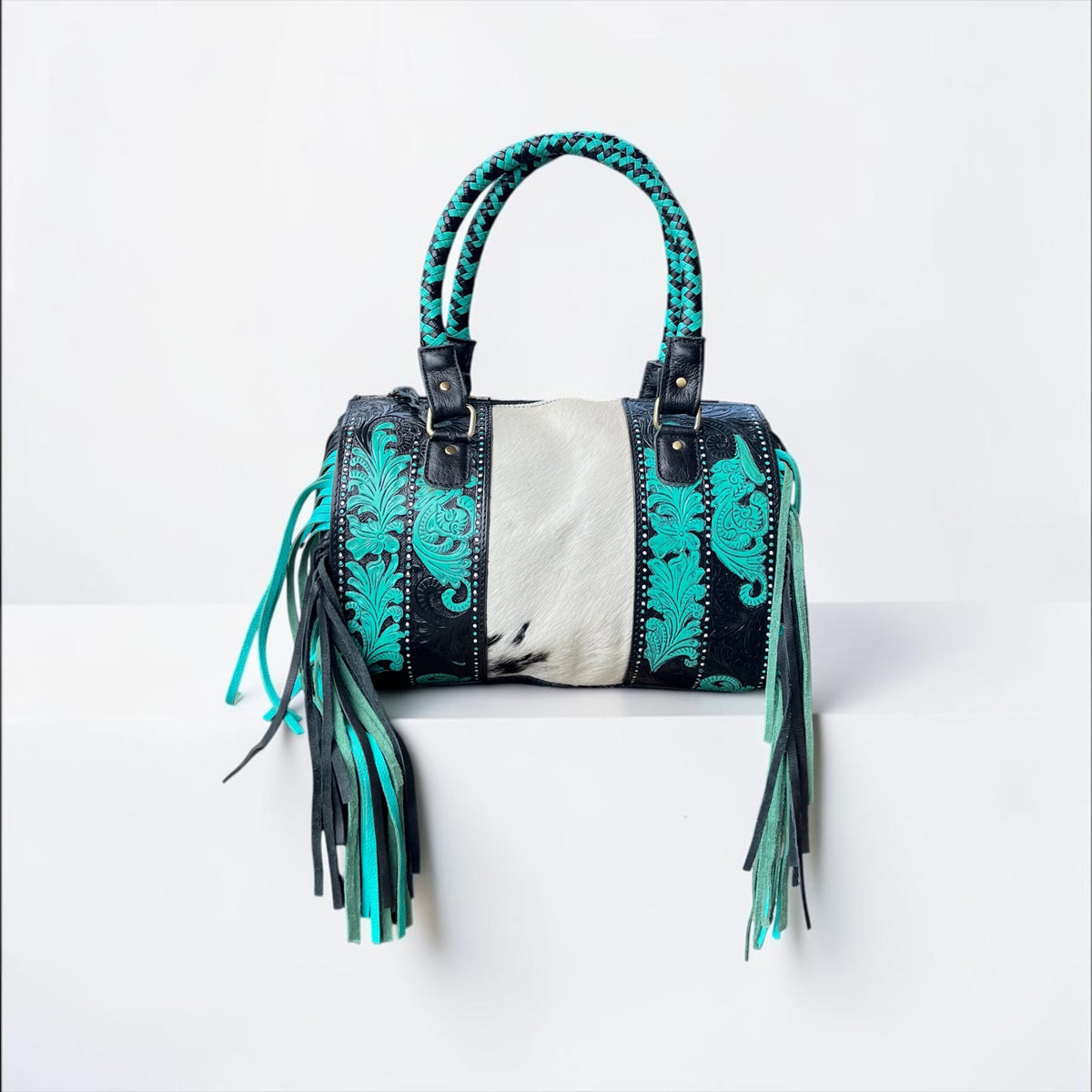 TURQUOISE/BLACK FLORAL SPEEDY BAG