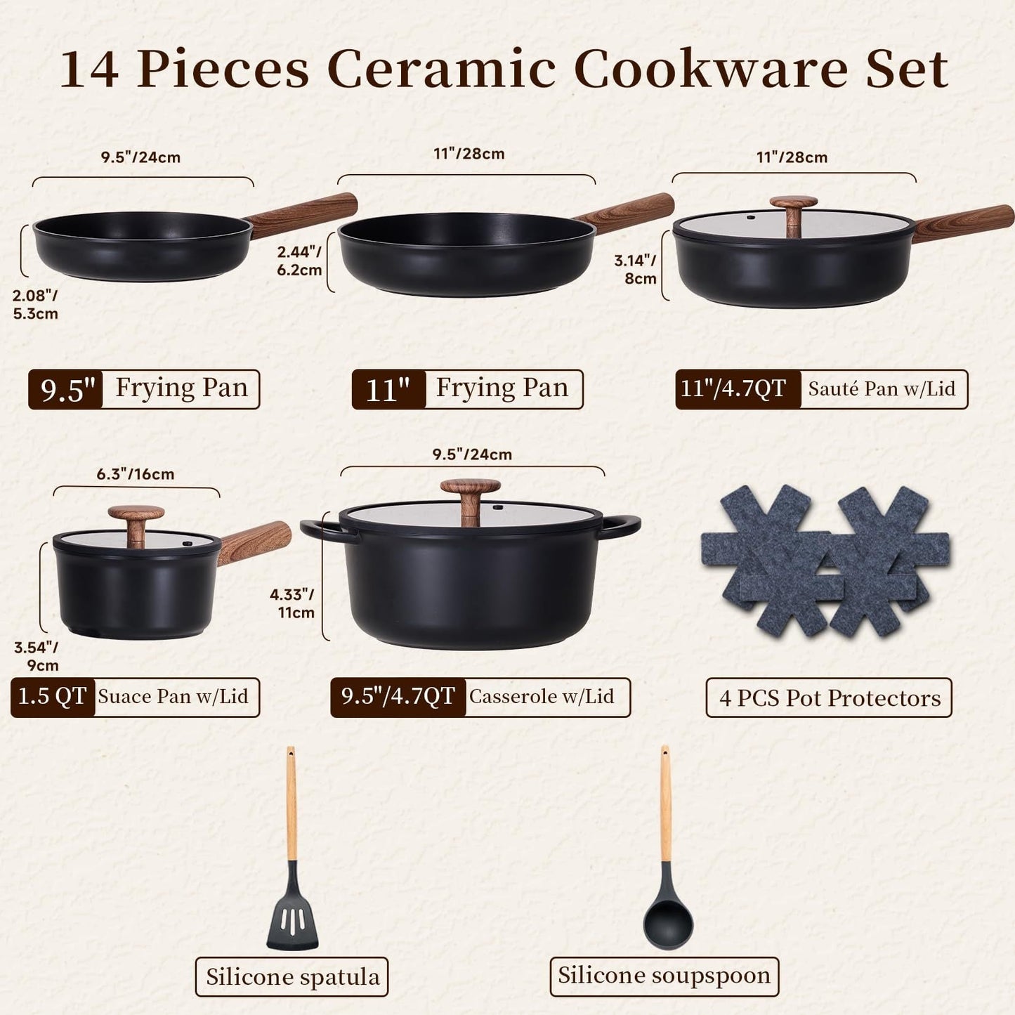14 pc Healthy Ceramic Cookware Pots and Pans Set – Non-Toxic