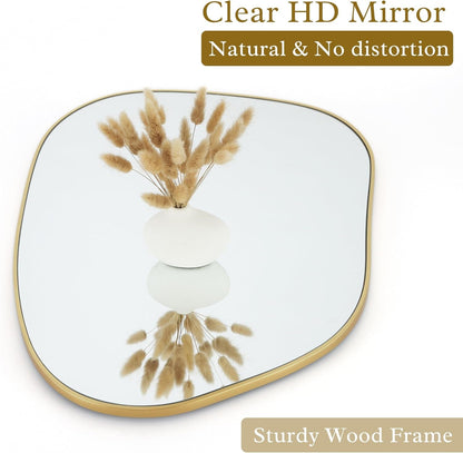 Asymmetrical Gold Mirror 28x20, Wood Frame, Home Decor