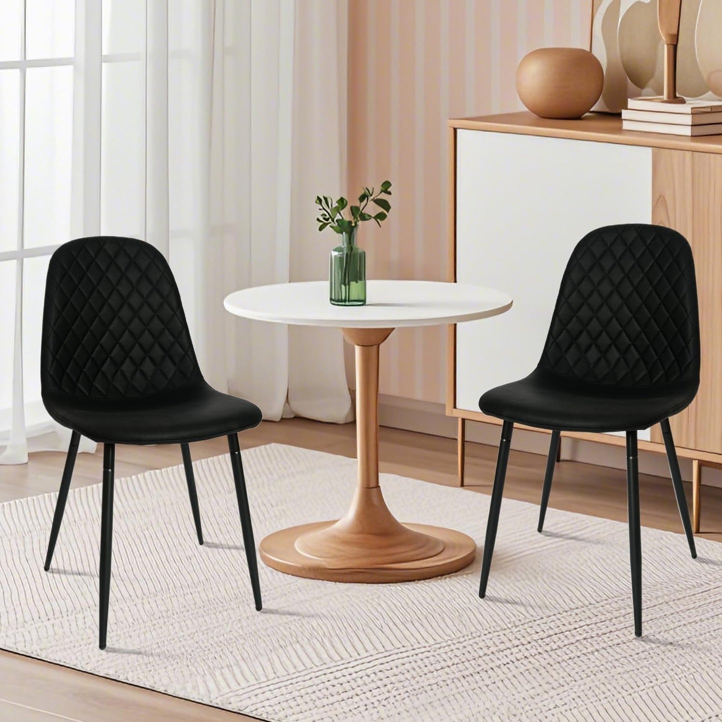 Modern Black Dining Chairs Set of 2, PU Leather Dining Room Chairs