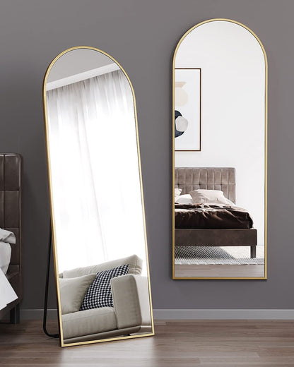 Arched 64" Full-Length Floor Mirror – Slim Aluminum Frame, HD Glass