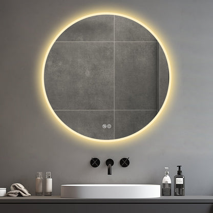 32” Round LED Bathroom Mirror – Anti-Fog, Silver, Dimmable Light