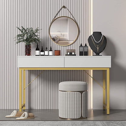 White Compact Makeup Table with Drawers