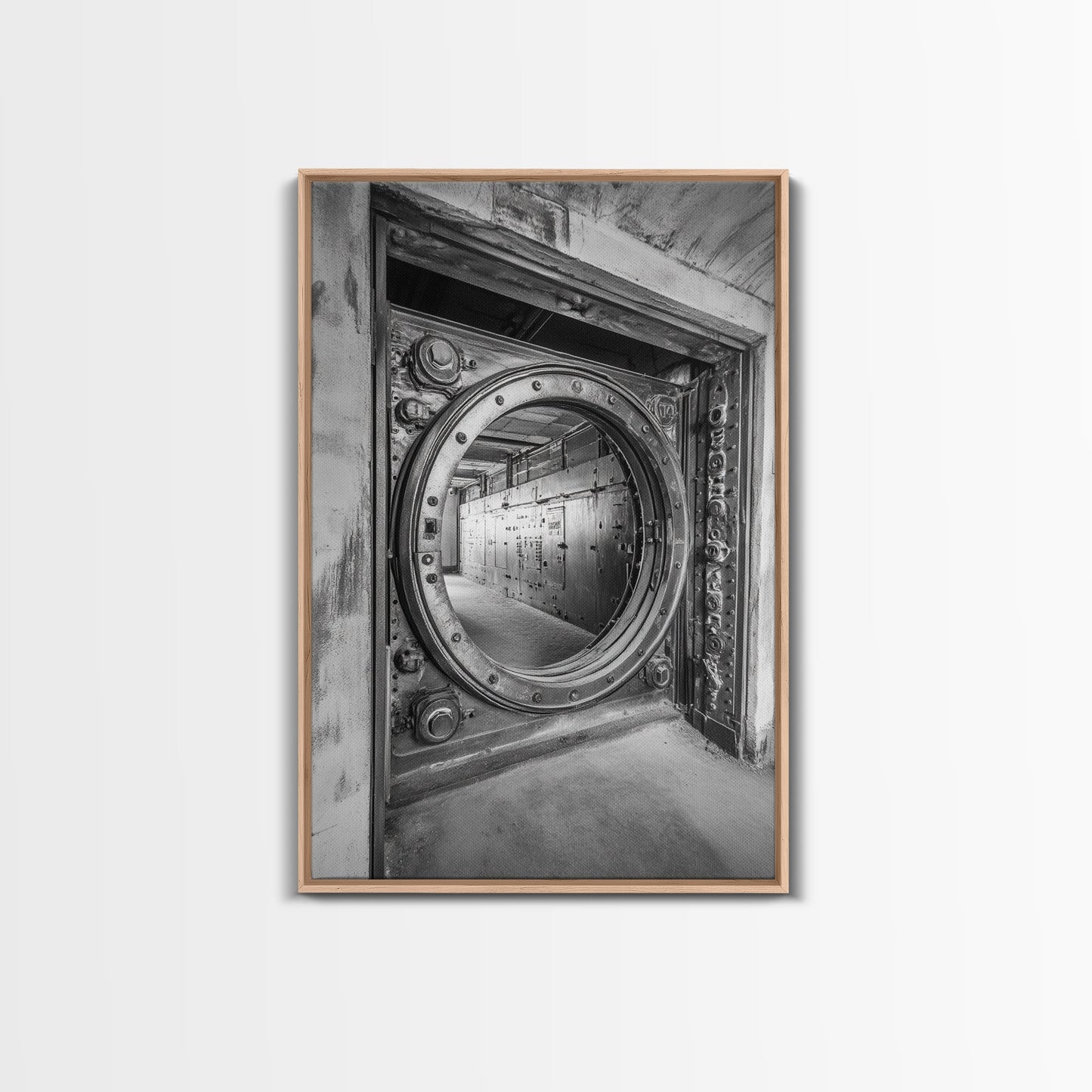 Bank Vault Door, Industrial Design, Urban Texture, Canvas Print, Masculine Office Decor, Steampunk Wall Art, Black White Print