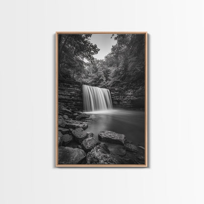 Waterfall Serenity, Nature Escape, River Rock Flow, Bedroom Wall Decor, Framed Canvas Print, Modern Rustic Forest Wall Art