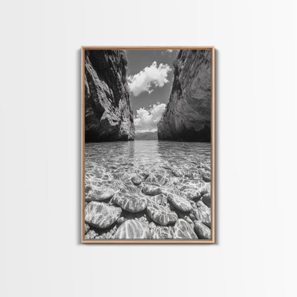 Clear Waterscape, Rocky Shoreline, Tropical Escape, Nature Photography, Framed Canvas Print, Beach House Coastal Wall Art