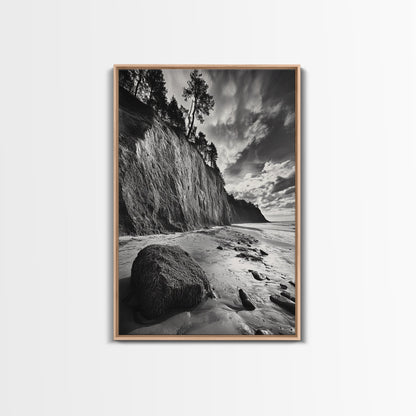 Cliffside Trees, Coastal Horizon, Rugged Seashore, Pacific Northwest Print, Framed Canvas Print, Fall Nature Wall Art, Den Decor