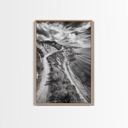 Coastal Mountain Trail, Ocean View, Travel Photography, Framed Canvas Print, Scenic Landscape Art, Office or Hallway Wall Art