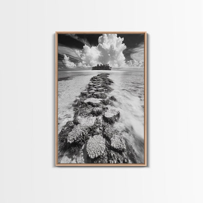 Island Cloud Escape, Ocean Path Scene, Tropical Seascape, Canvas Print, Coastal Beach House Art, Summer Island Vibes Wall Art