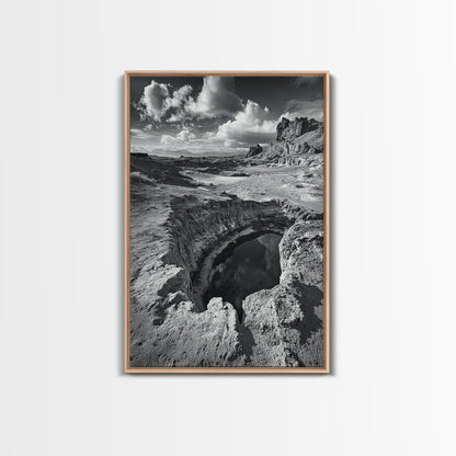 Desert Crater Scene, Surreal Landscape Art, Earth Tone Vibe, Minimalist Nature, Framed Canvas Print, Office Wall Decor, Modern Western Style