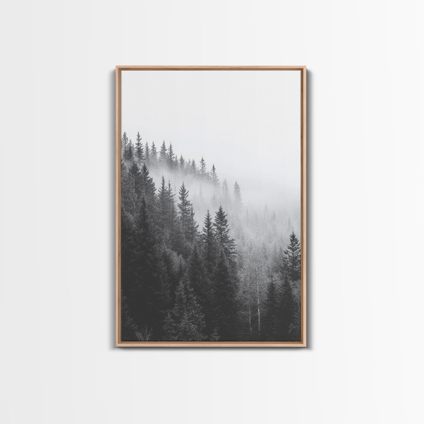 Misty Forest, Pine Trees, Foggy Morning, Canvas Print, Moody Nature Wall Art, Nordic Bedroom Decor, Monochrome Forest Landscape