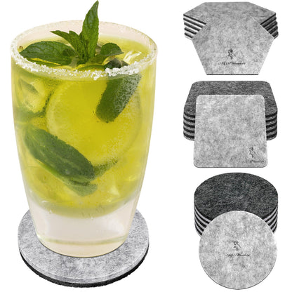Premium Felt Coasters for Drink Set of 18 Pcs - (square/circle/hexagon)