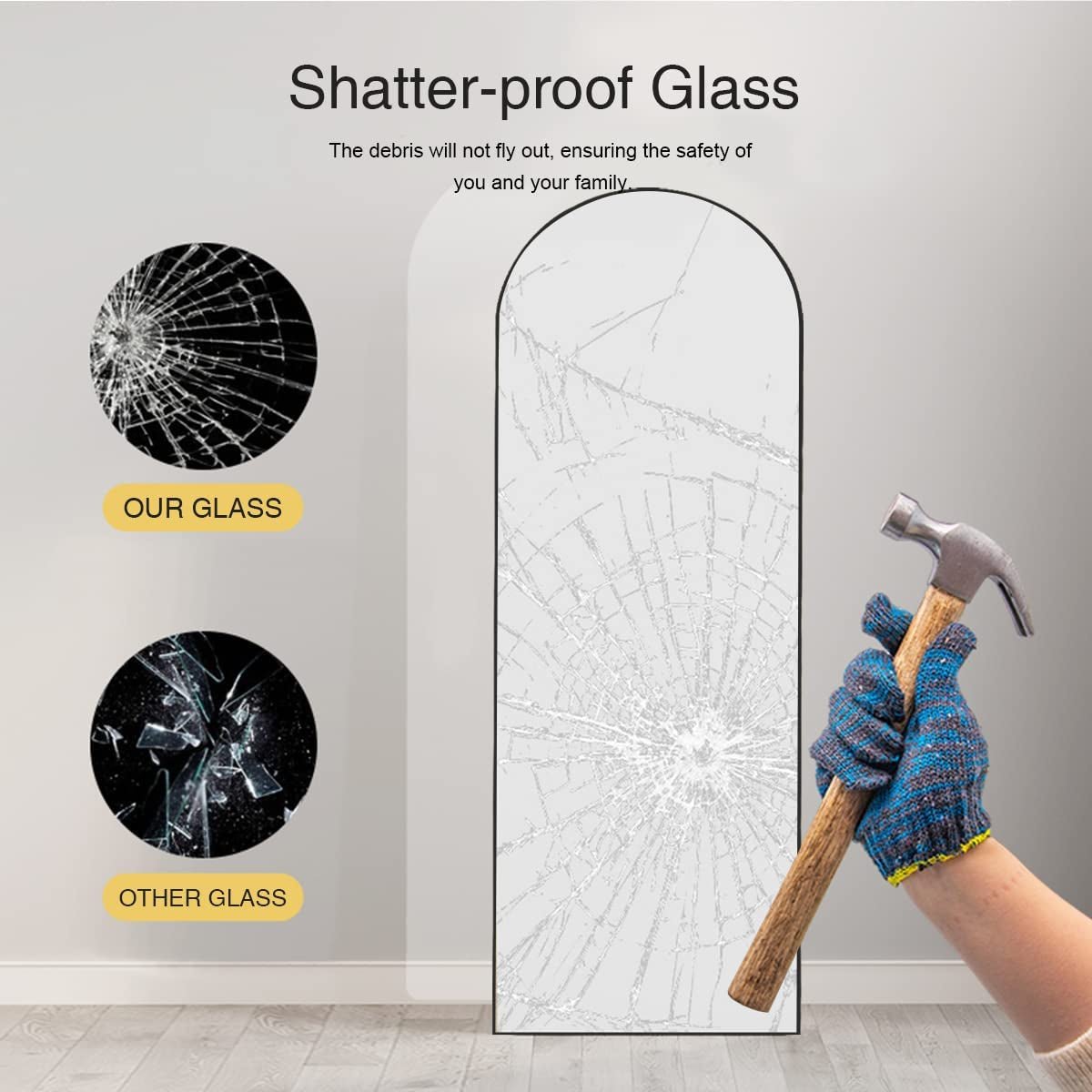 Arched 64" Full-Length Floor Mirror – Slim Aluminum Frame, HD Glass