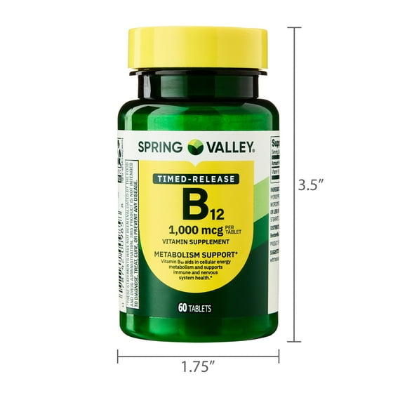 Vitamin B12 Supplement Timed-Release Tablets for Metabolism Support, 1000 mcg, 60 Count