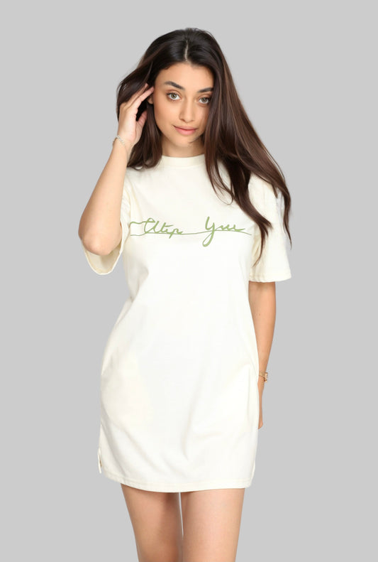 Սեր Կա Cotton t-shirt dress with side pockets - light ivory