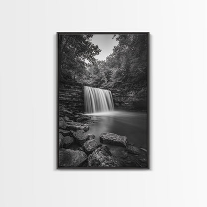 Waterfall Serenity, Nature Escape, River Rock Flow, Bedroom Wall Decor, Framed Canvas Print, Modern Rustic Forest Wall Art