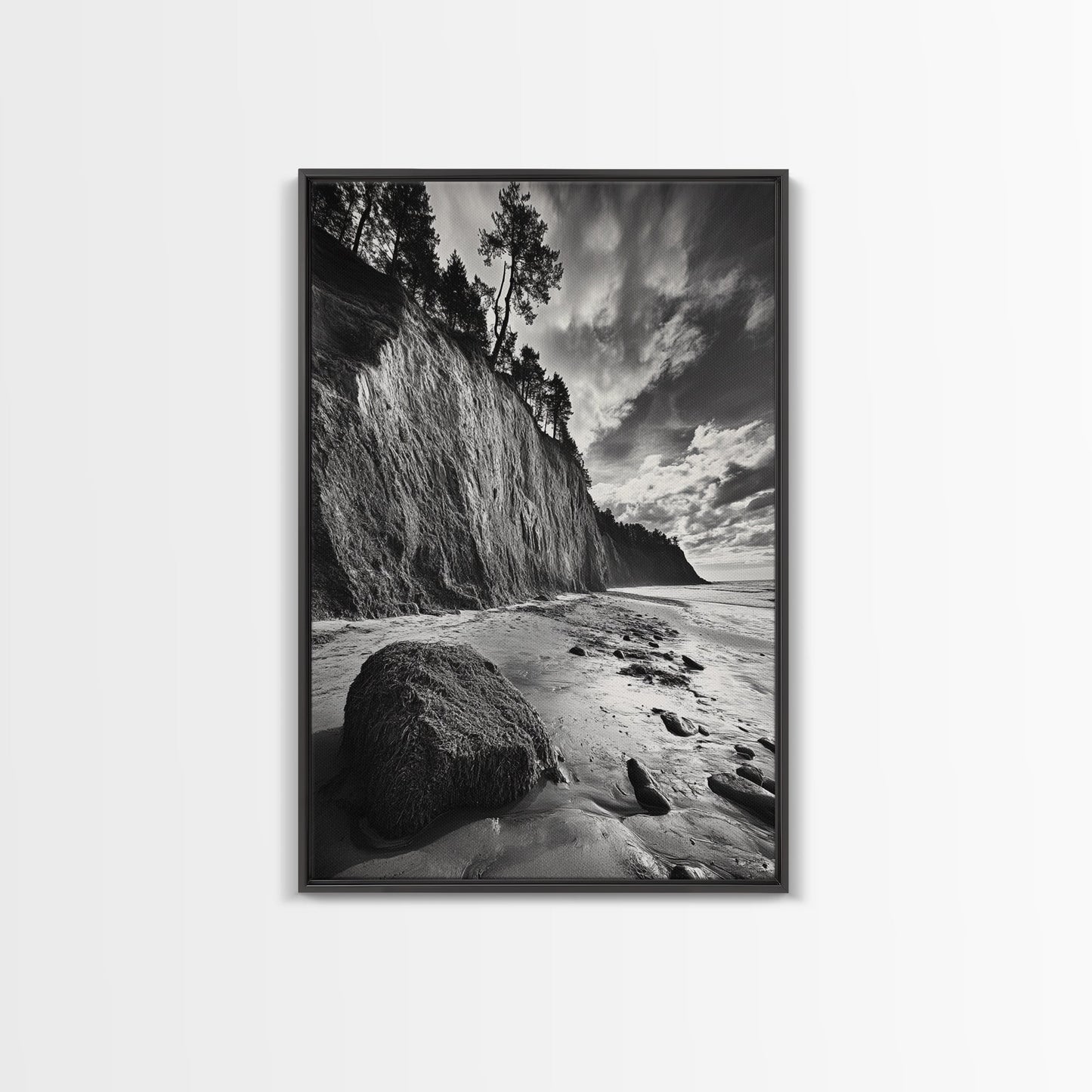 Cliffside Trees, Coastal Horizon, Rugged Seashore, Pacific Northwest Print, Framed Canvas Print, Fall Nature Wall Art, Den Decor