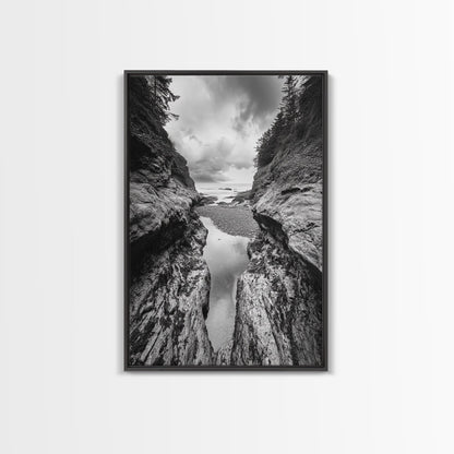 Ocean Ravine, Rugged Coastline, Pacific Wilderness, Stormy Seascape, Framed Canvas Print, Adventure Wall Art, Nature Home Decor