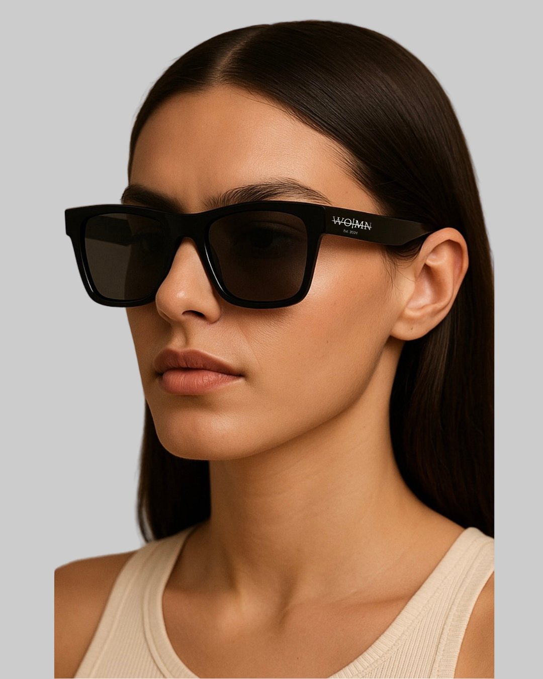 WO|MN Bold and sleek high quality square acetate frame sunglasses- black