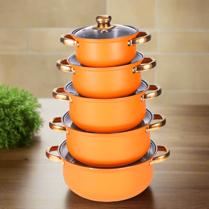 NonStick Cookware Set with Gold Handles – Stainless Steel Pans