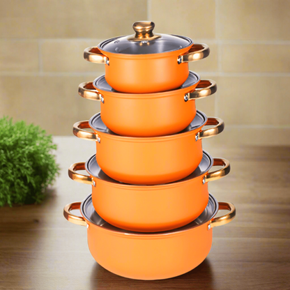 NonStick Cookware Set with Gold Handles – Stainless Steel Pans