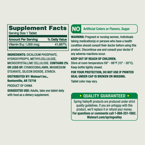 Vitamin B12 Supplement Timed-Release Tablets for Metabolism Support, 1000 mcg, 60 Count