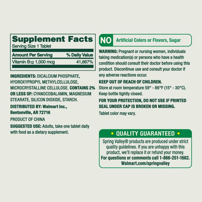 Vitamin B12 Supplement Timed-Release Tablets for Metabolism Support, 1000 mcg, 60 Count