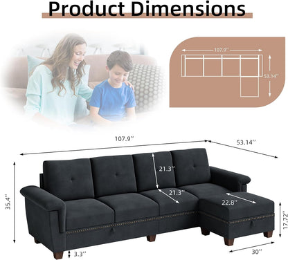 Dark Gray L-Shaped Sectional Sofa with Hidden Storage & Chaise