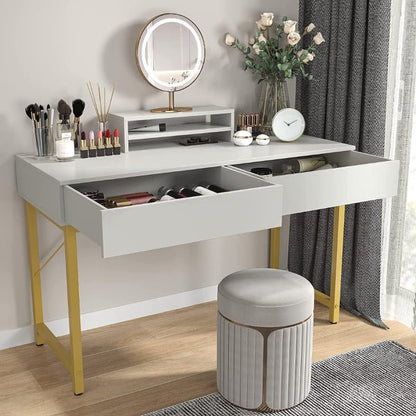 White Compact Makeup Table with Drawers