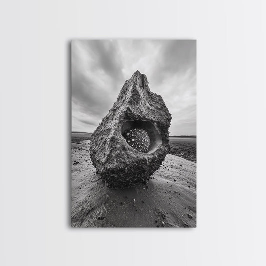 Sea Orb Rock, Coastal Texture, Ocean Shell Art, Framed Canvas Print, Beach House Wall Decor, Abstract Nature, Nautical Art Piece