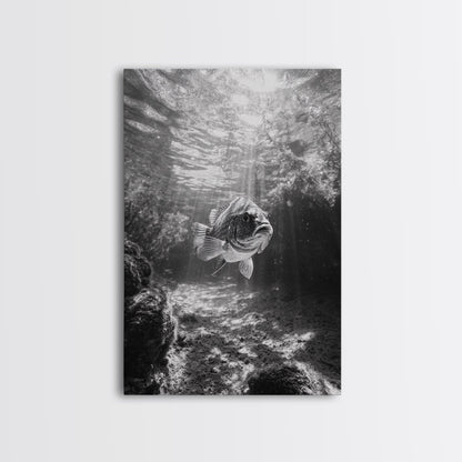 Sunlit Fish, Ocean Rays, Underwater Wonder, Tranquil Sea Life, Framed Canvas Print, Kids Room Decor, Coastal Art, Nautical Home Style