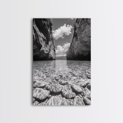 Clear Waterscape, Rocky Shoreline, Tropical Escape, Nature Photography, Framed Canvas Print, Beach House Coastal Wall Art