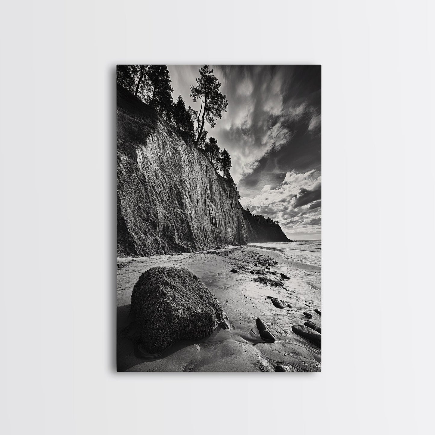 Cliffside Trees, Coastal Horizon, Rugged Seashore, Pacific Northwest Print, Framed Canvas Print, Fall Nature Wall Art, Den Decor