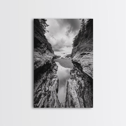 Ocean Ravine, Rugged Coastline, Pacific Wilderness, Stormy Seascape, Framed Canvas Print, Adventure Wall Art, Nature Home Decor