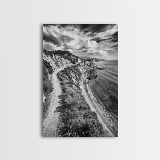 Coastal Mountain Trail, Ocean View, Travel Photography, Framed Canvas Print, Scenic Landscape Art, Office or Hallway Wall Art