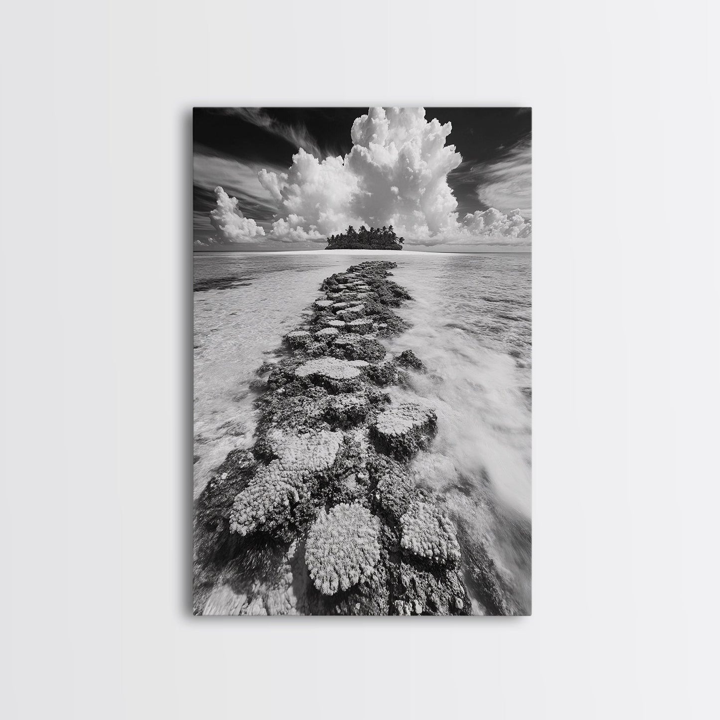 Island Cloud Escape, Ocean Path Scene, Tropical Seascape, Canvas Print, Coastal Beach House Art, Summer Island Vibes Wall Art