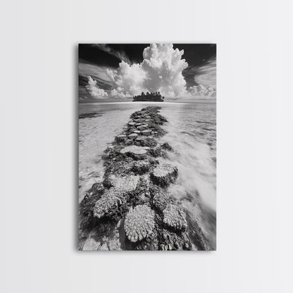 Island Cloud Escape, Ocean Path Scene, Tropical Seascape, Canvas Print, Coastal Beach House Art, Summer Island Vibes Wall Art