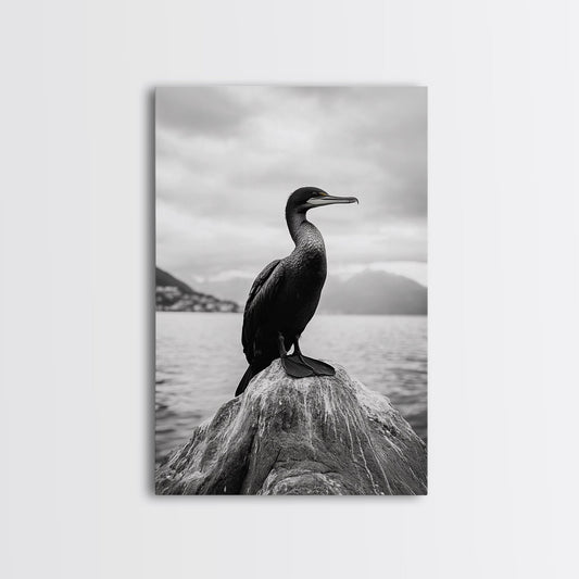Coastal Bird Portrait, Nature Minimalism, Lake Decor, Monochrome Wildlife, Framed Canvas Print, Bedroom Wall Art, Bird Photography Print