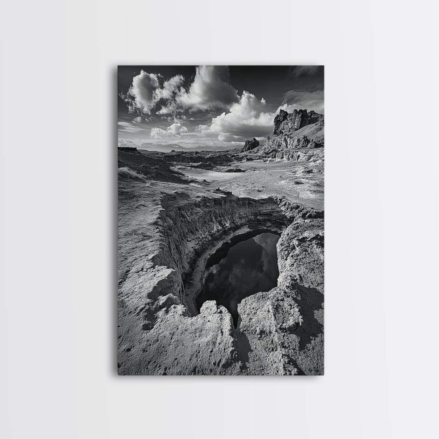 Desert Crater Scene, Surreal Landscape Art, Earth Tone Vibe, Minimalist Nature, Framed Canvas Print, Office Wall Decor, Modern Western Style