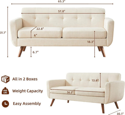 Modern Beige Loveseat – Mid-Century Comfort & Style for Any Space