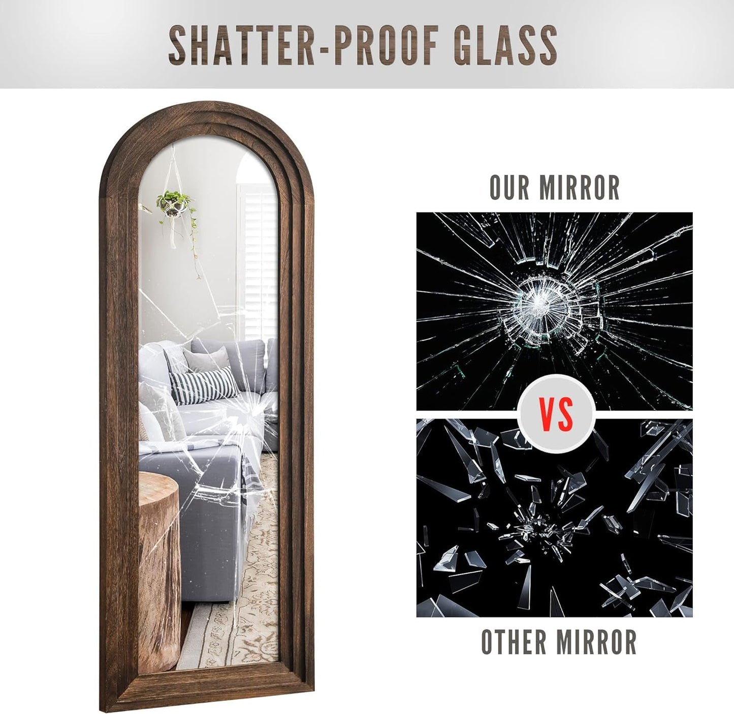 64"x21" Full-Length Wooden Arched Floor Mirror