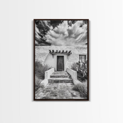 Desert Doorway, Rustic Adobe, Southwestern Style, Framed Canvas Print, Entryway Art, Neutral Wall Art, Minimalist Home Decor