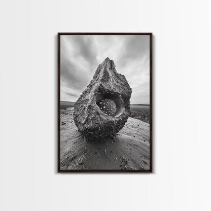 Sea Orb Rock, Coastal Texture, Ocean Shell Art, Framed Canvas Print, Beach House Wall Decor, Abstract Nature, Nautical Art Piece